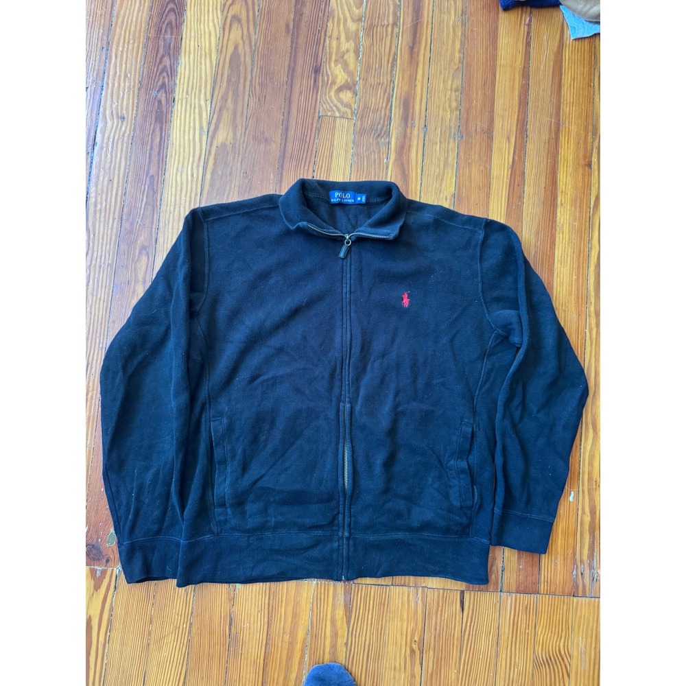 Polo Ralph Lauren Mens Full Zip Sweatshirt Black Red Pony Logo Mock Neck Size M